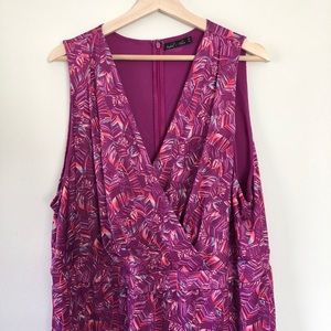 Plus Size 2X Pink Abstract Sleeveless Maxi Dress Long Summer V-neck Empire Waist